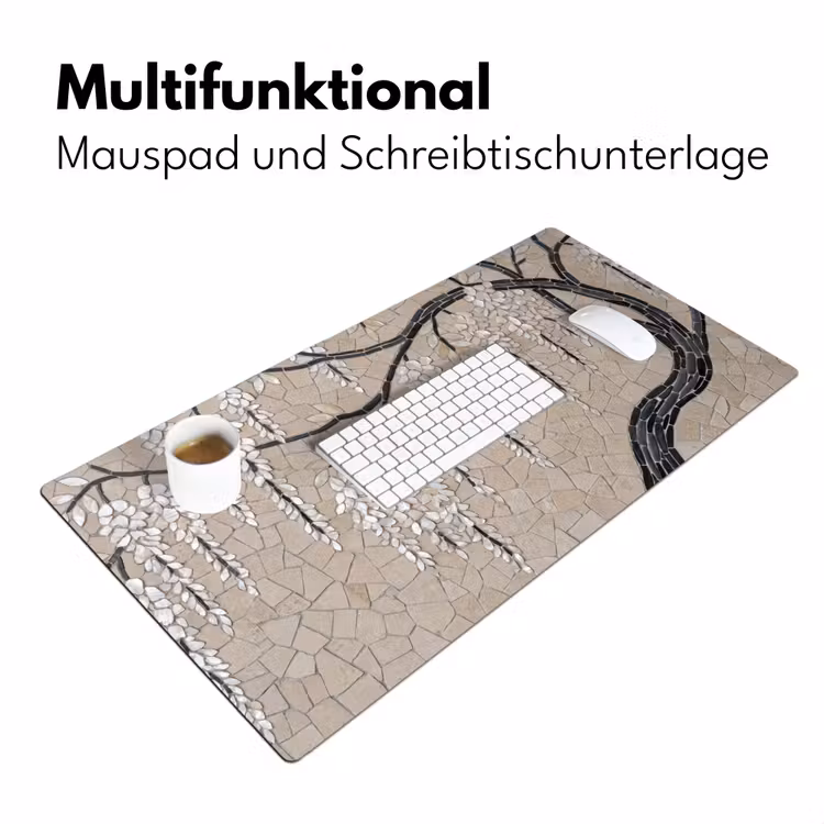 Boom - Bloemen - Mozaïek - Kunst - Wit Muismat XXL klein -ysfeer4_duits