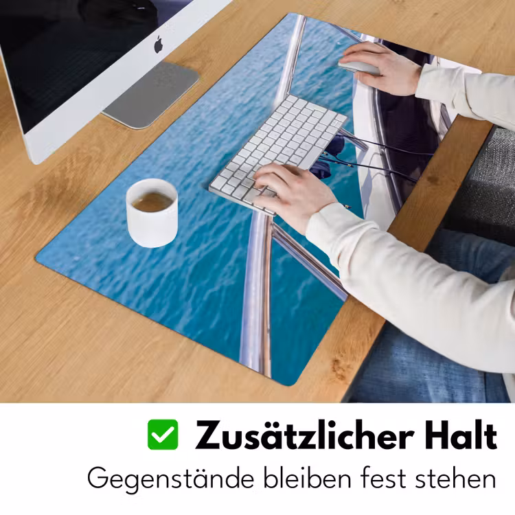Schreibtischunterlage - Bikini – Geländer – Meer – Sommer – Blau - Bikini - Reling - Zee - Zomer - Blauw Muismat XXL klein