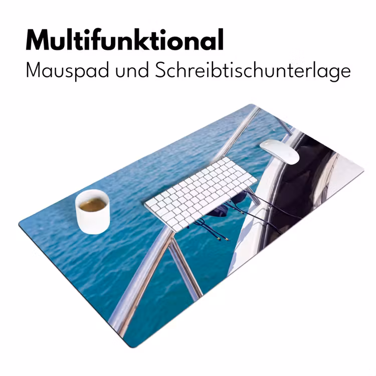 Schreibtischunterlage - Bikini – Geländer – Meer – Sommer – Blau - Bikini - Reling - Zee - Zomer - Blauw Muismat XXL klein