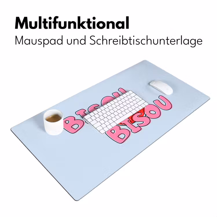 Bisou - Blauw - Roze - Lippen Muismat XXL klein -ysfeer4_duits