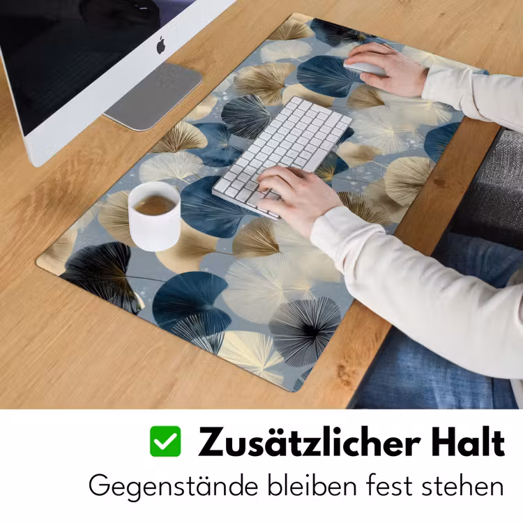 Bladeren - Abstract - Goud - Blauw Muismat XXL klein -ysfeer3_duits