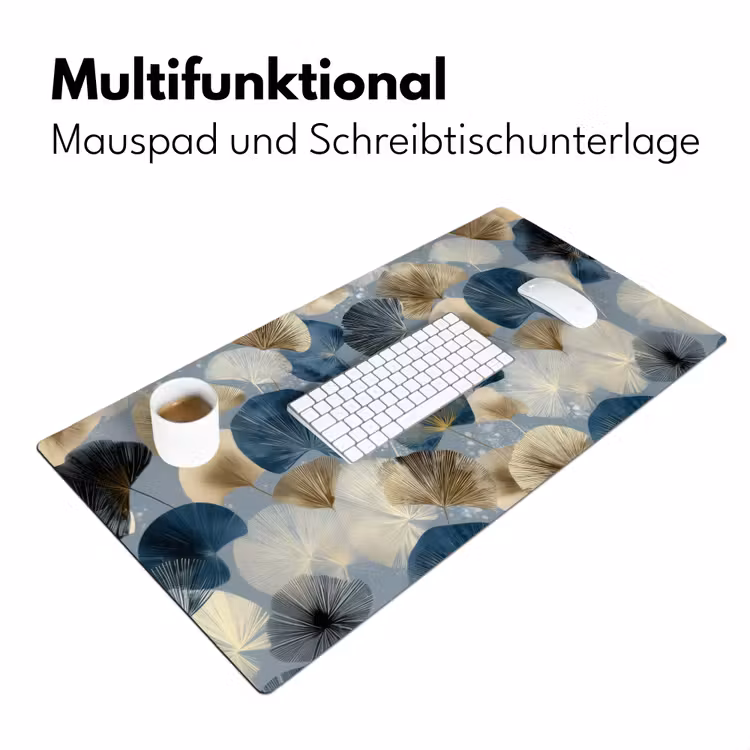 Bladeren - Abstract - Goud - Blauw Muismat XXL klein -ysfeer4_duits