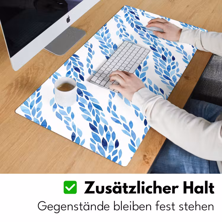 Bladeren - Aquarel - Patroon - Modern - Blauw Muismat XXL klein -ysfeer3_duits