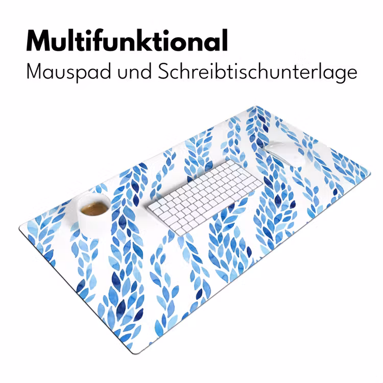 Bladeren - Aquarel - Patroon - Modern - Blauw Muismat XXL klein -ysfeer4_duits