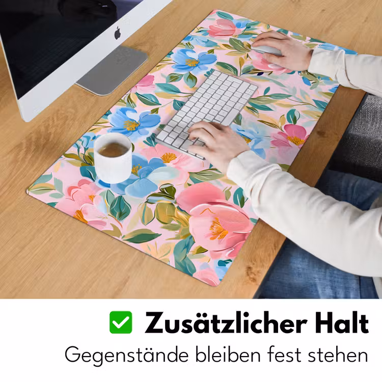 Blauw - Roze - Bloemen Muismat XXL klein -ysfeer3_duits