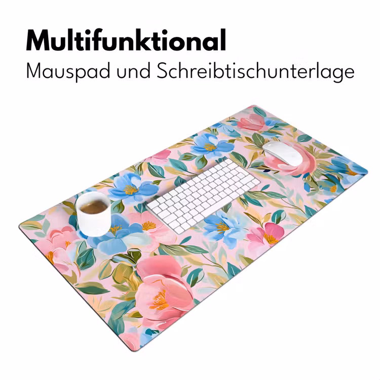 Blauw - Roze - Bloemen Muismat XXL klein -ysfeer4_duits