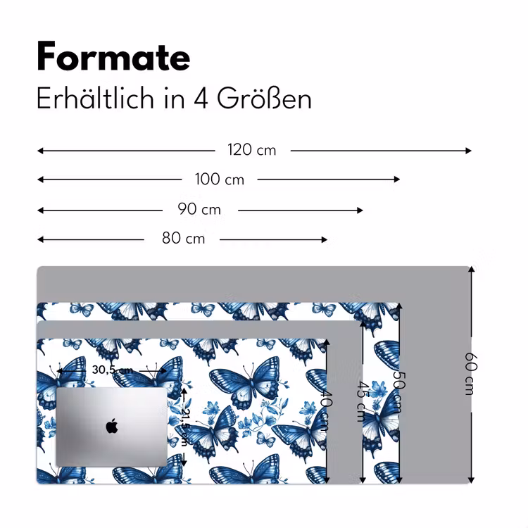 Blauw - Vlinders - Bloemen - Wit Muismat XXL klein 681 -ysfeer5_duits