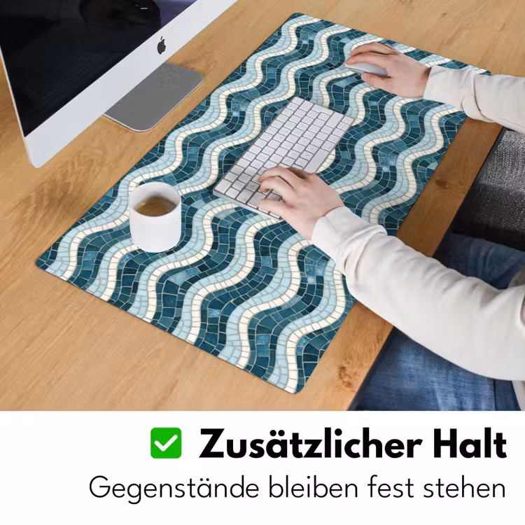 Blauw - Wit - Mozaïek - Golvend Muismat XXL klein 681 -ysfeer3_duits