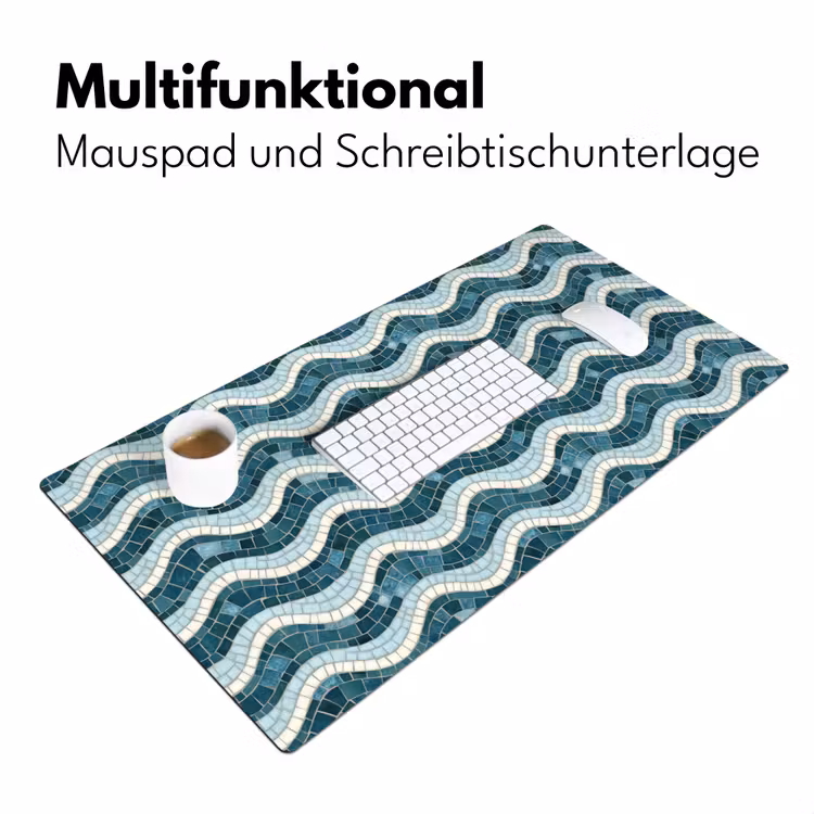 Blauw - Wit - Mozaïek - Golvend Muismat XXL klein 681 -ysfeer4_duits