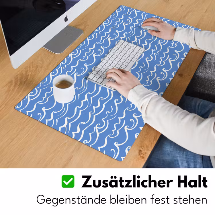 Blauw - Wit - Simpel - Getekend - Golven Muismat XXL klein 681 -ysfeer3_duits