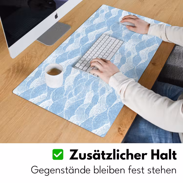 Blauw - Wit - Golven - Getekend Muismat XXL klein 681 -ysfeer3_duits