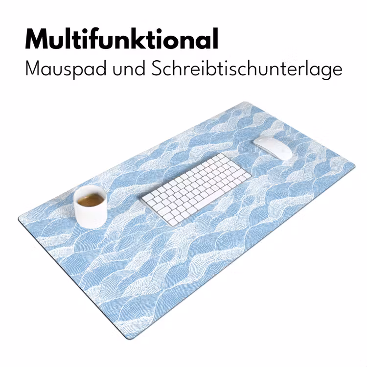 Blauw - Wit - Golven - Getekend Muismat XXL klein 681 -ysfeer4_duits