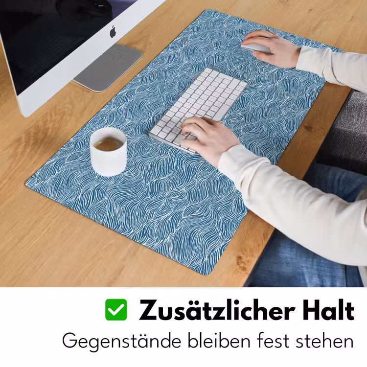 Blauw - Wit - Golven - Getekend - Textuur Muismat XXL klein 681 -ysfeer3_duits