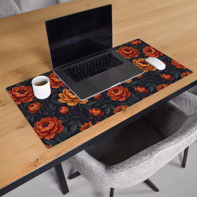 Bloemen - Bladeren - Natuur - Modern - Oranje Muismat XXL klein -sfeer1