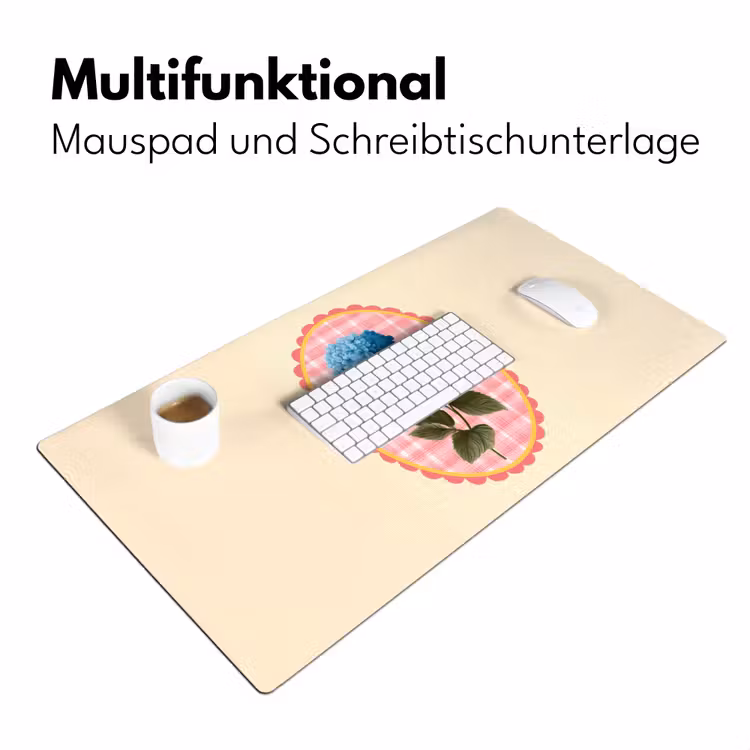 Bloemen - Blauw - Lijst - Bladeren Muismat XXL klein -ysfeer4_duits