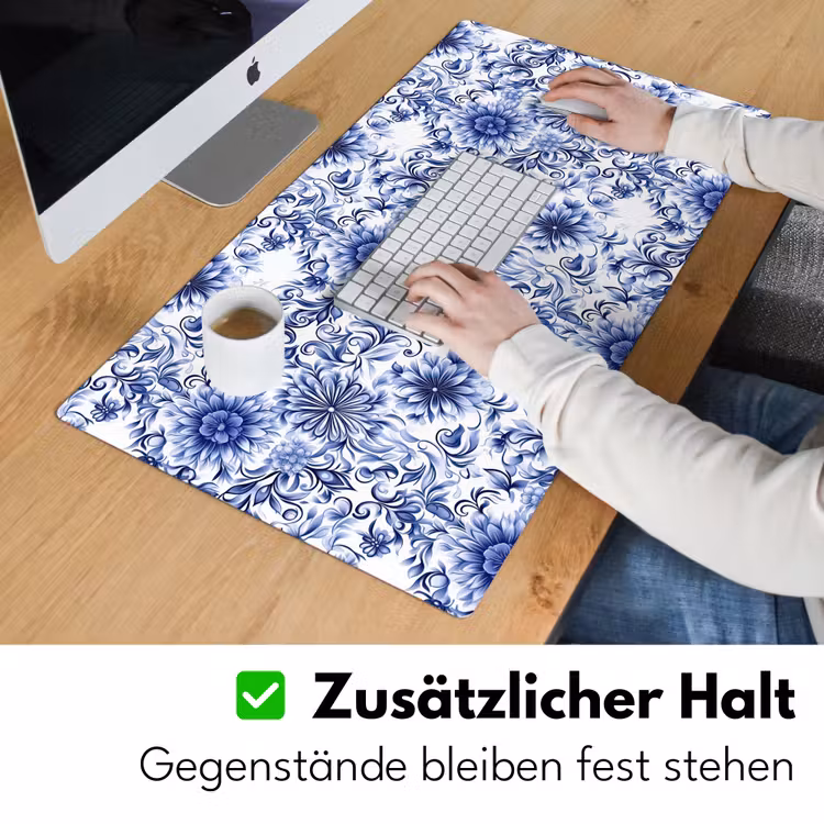 Bloemen - Blauw - Patroon - Wit Muismat XXL klein 681 -ysfeer3_duits