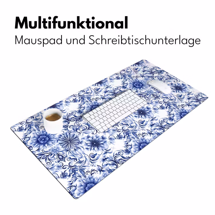 Bloemen - Blauw - Patroon - Wit Muismat XXL klein 681 -ysfeer4_duits