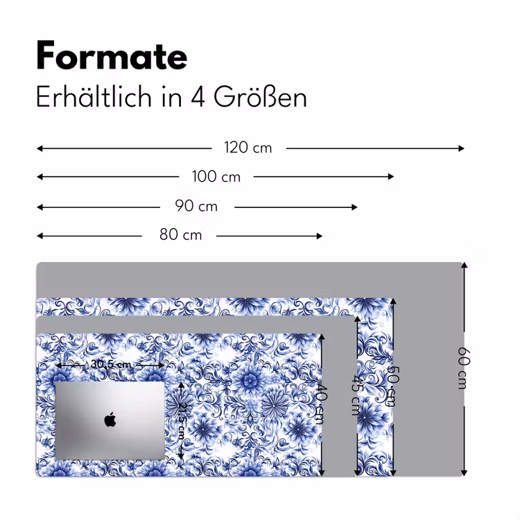 Bloemen - Blauw - Patroon - Wit Muismat XXL klein 681 -ysfeer5_duits