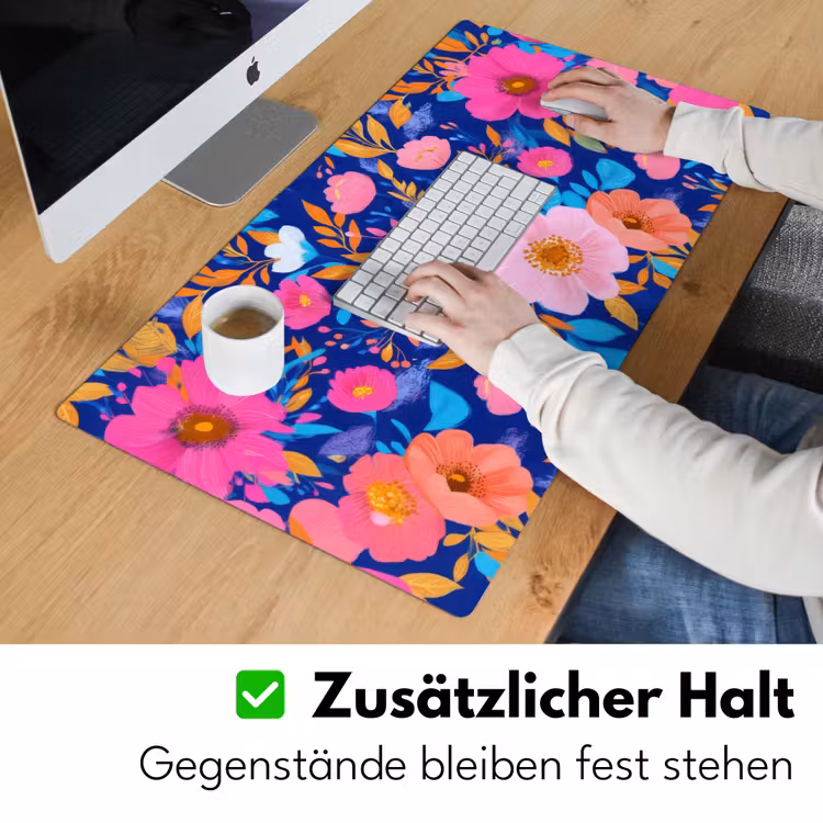 Bloemen - Blauw - Roze Muismat XXL klein -ysfeer3_duits