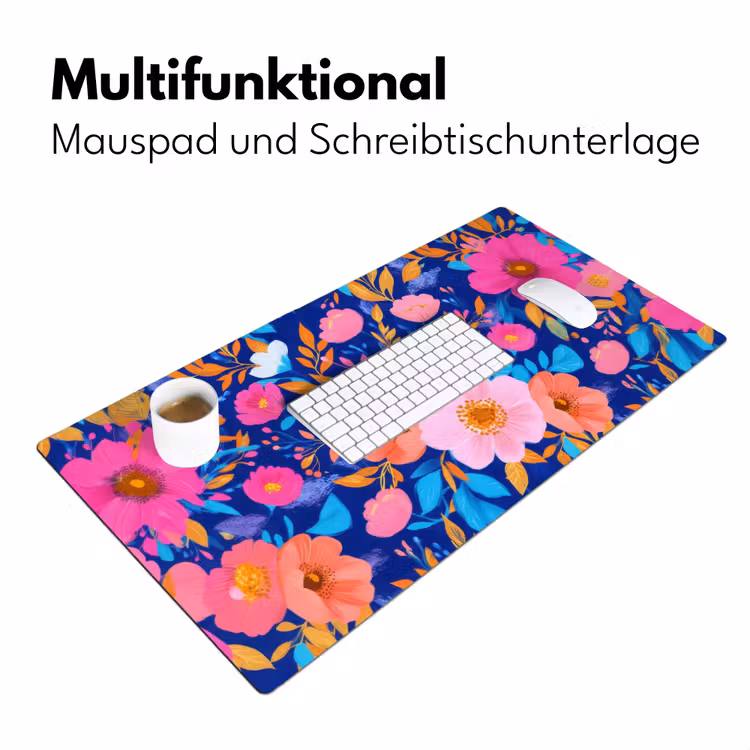 Bloemen - Blauw - Roze Muismat XXL klein -ysfeer4_duits