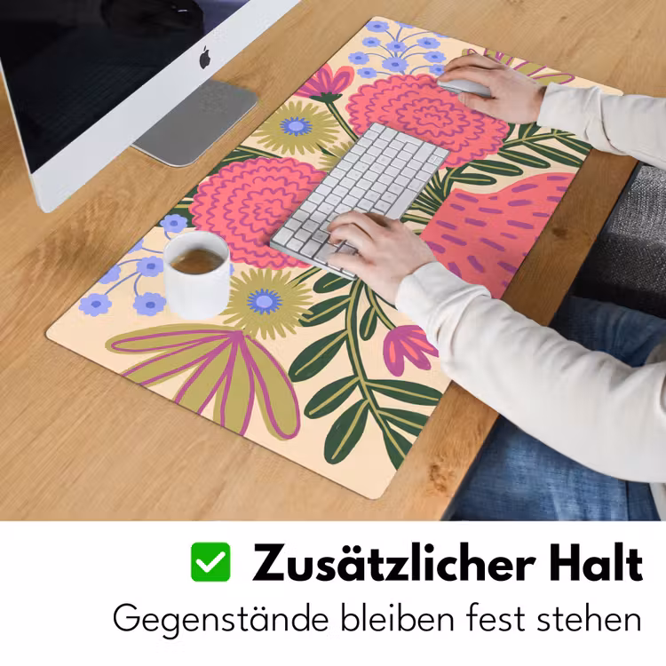 Schreibtischunterlage - Blumen – Blumenstrauß – Natur – Abstrakt – Rosa - Bloemen - Boeket - Natuur - Abstract - Roze Muismat XXL klein
