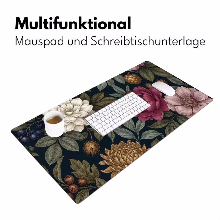 Bloemen - Botanisch - Illustratie - Donker - Vintage Muismat XXL klein -ysfeer4_duits