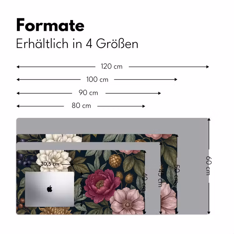 Bloemen - Botanisch - Illustratie - Donker - Vintage Muismat XXL klein -ysfeer5_duits