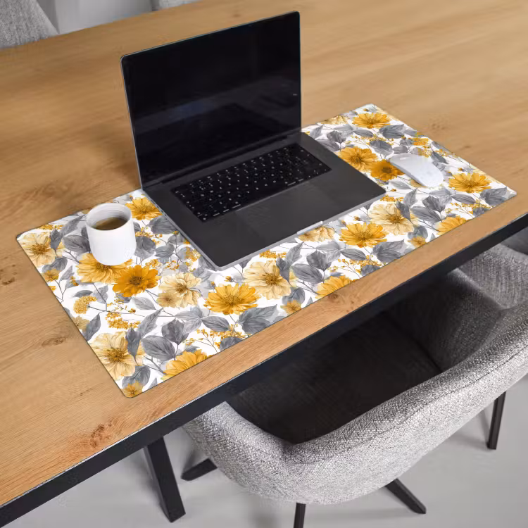 Bloemen - Botanisch - Elegant - Okergeel - Grijs Muismat XXL klein 681 -sfeer1