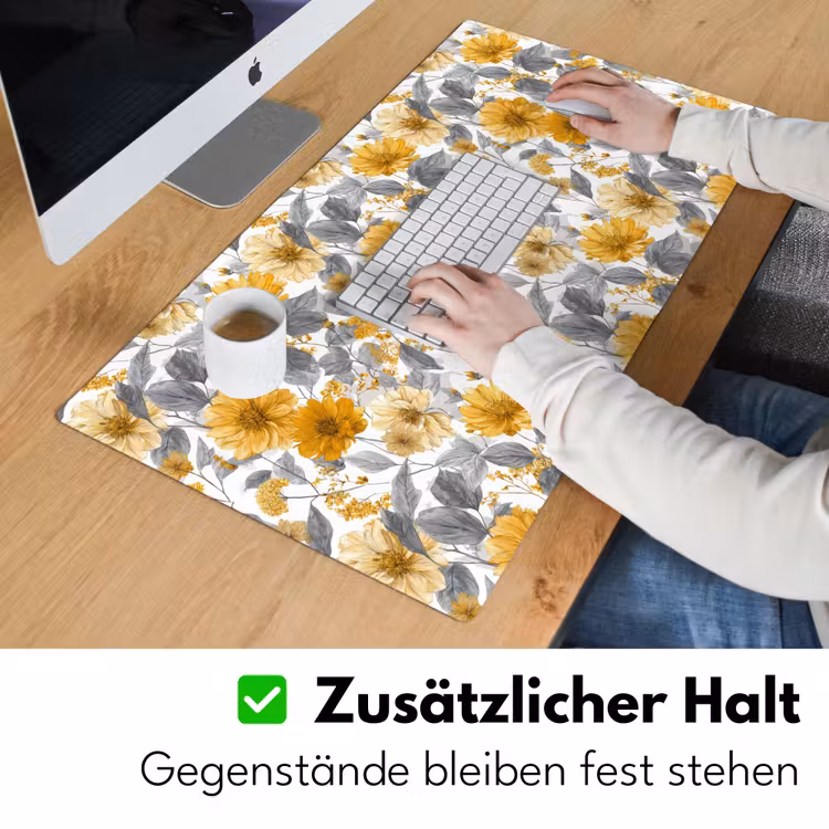 Bloemen - Botanisch - Elegant - Okergeel - Grijs Muismat XXL klein 681 -ysfeer3_duits