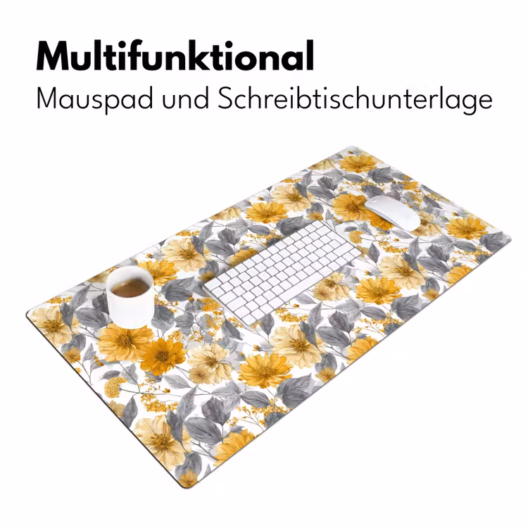 Bloemen - Botanisch - Elegant - Okergeel - Grijs Muismat XXL klein 681 -ysfeer4_duits