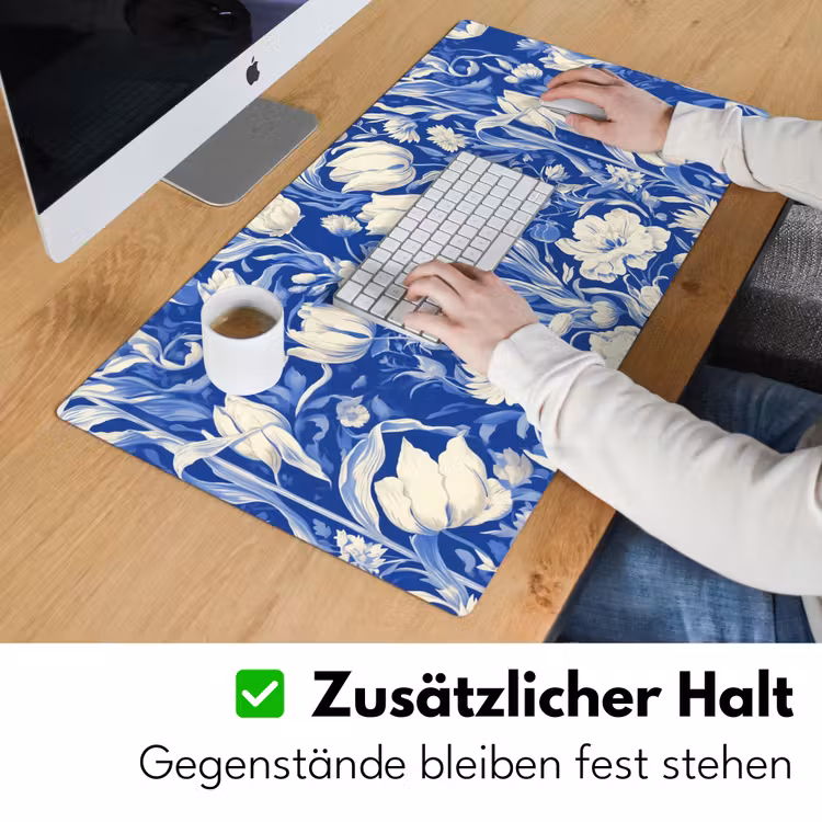 Bloemen - Delfts Blauw - Patroon - Tulp Muismat XXL klein -ysfeer3_duits