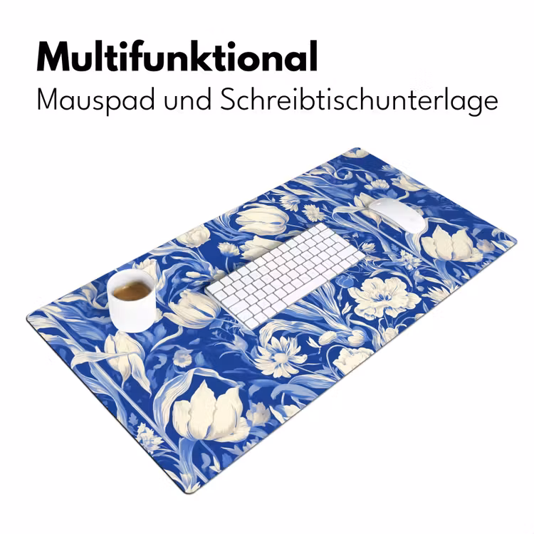 Bloemen - Delfts Blauw - Patroon - Tulp Muismat XXL klein -ysfeer4_duits