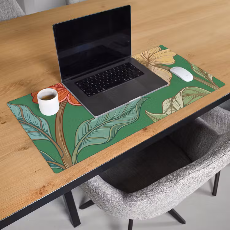 Schreibtischunterlage - Blumen – Grün – Illustration - Bloemen - Groen - Illustratie Muismat XXL klein