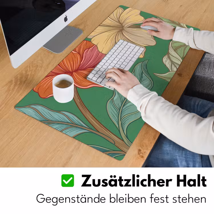 Schreibtischunterlage - Blumen – Grün – Illustration - Bloemen - Groen - Illustratie Muismat XXL klein