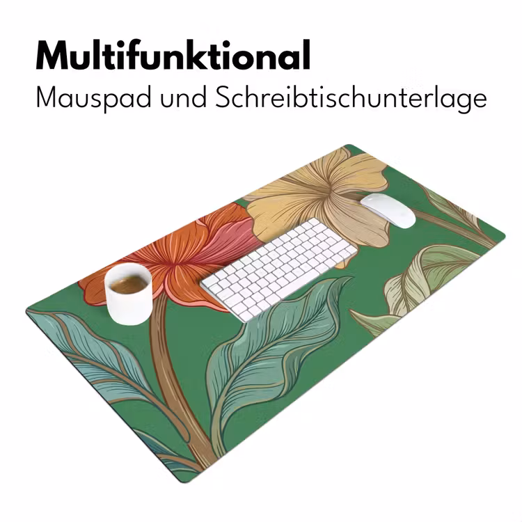 Schreibtischunterlage - Blumen – Grün – Illustration - Bloemen - Groen - Illustratie Muismat XXL klein