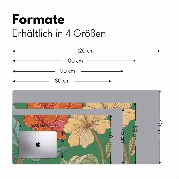 Schreibtischunterlage - Blumen – Grün – Illustration - Bloemen - Groen - Illustratie Muismat XXL klein