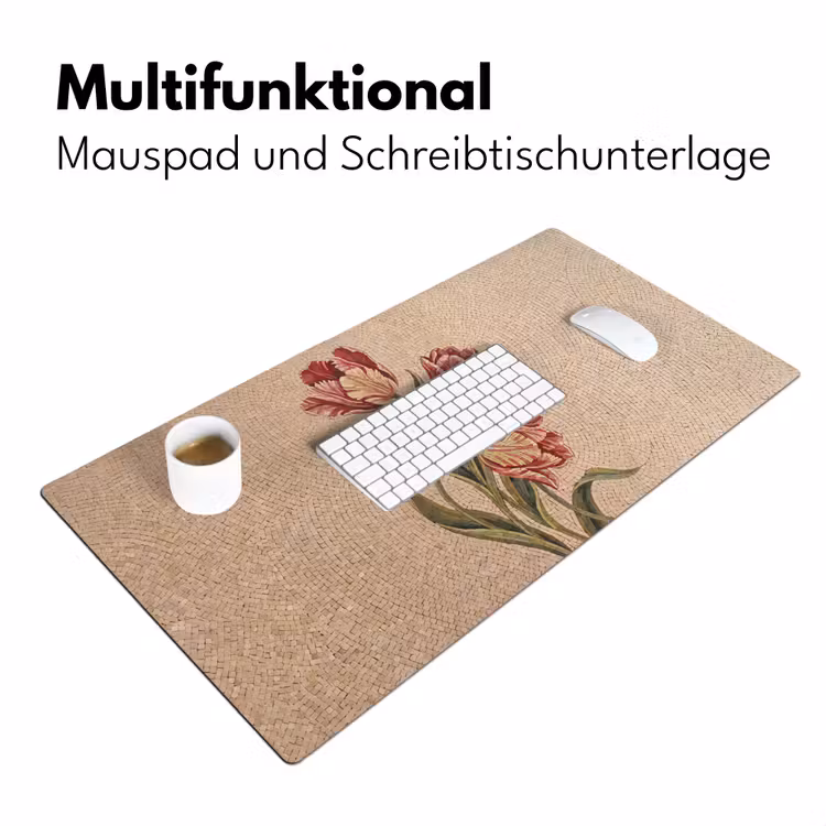 Bloemen - Mozaïek - Rood - Groen - Kunst Muismat XXL klein -ysfeer4_duits