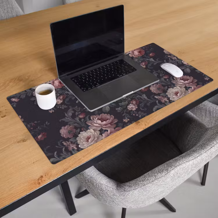 Bloemen - Patroon - Sierlijk - Roze - Donker Muismat XXL klein -sfeer1