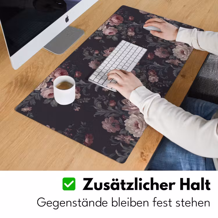 Bloemen - Patroon - Sierlijk - Roze - Donker Muismat XXL klein -ysfeer3_duits
