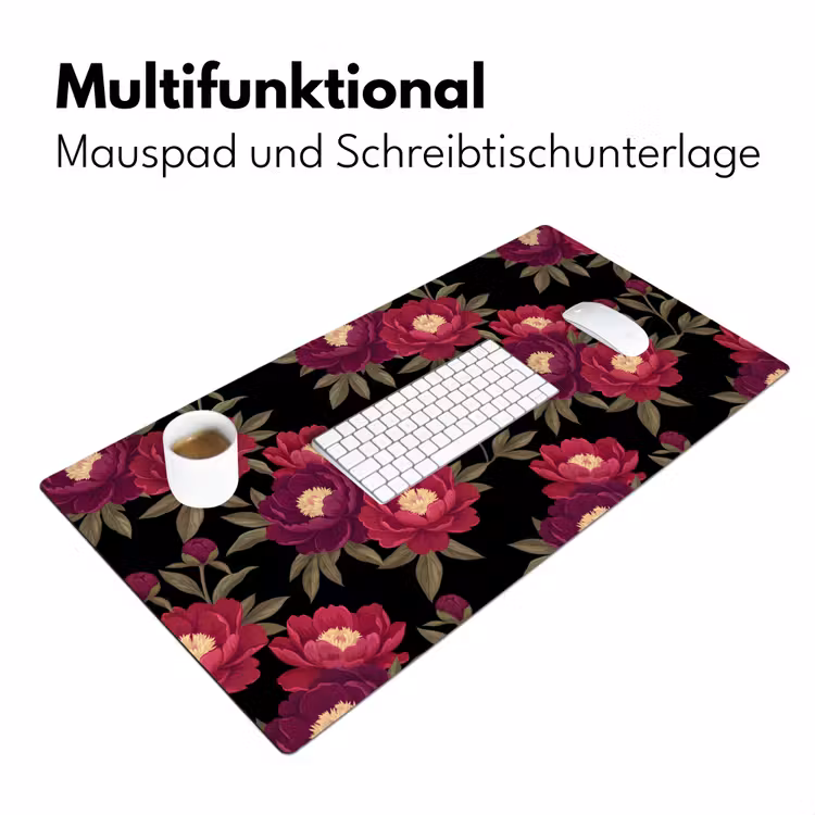 Bloemen - Patroon - Botanisch - Rood - Zwart Muismat XXL klein -ysfeer4_duits