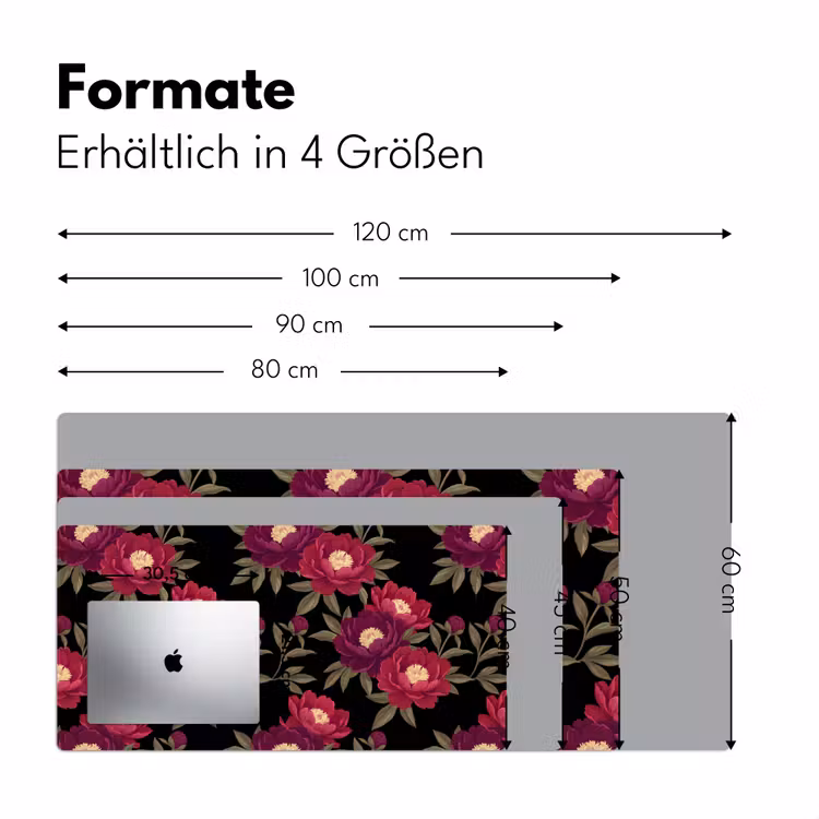 Bloemen - Patroon - Botanisch - Rood - Zwart Muismat XXL klein -ysfeer5_duits