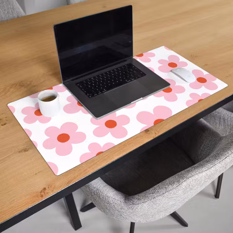 Bloemen - Patroon - Modern - Roze - Wit Muismat XXL klein -sfeer1