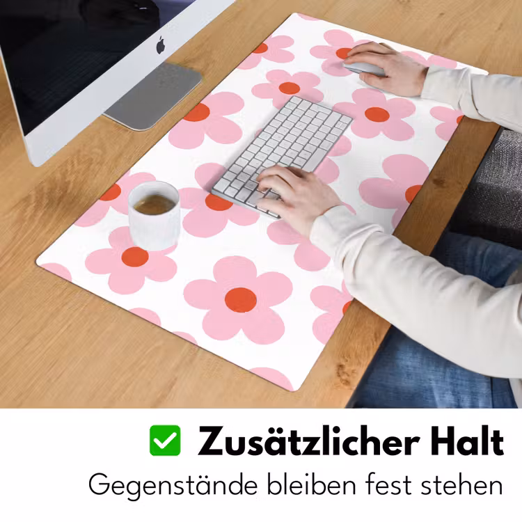 Bloemen - Patroon - Modern - Roze - Wit Muismat XXL klein -ysfeer3_duits