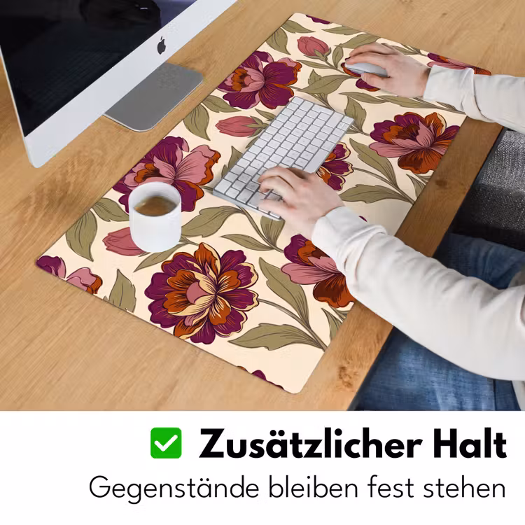 Schreibtischunterlage - Blumen – Muster – Natur – Modern – Lila - Bloemen - Patroon - Natuur - Modern - Paars Muismat XXL klein