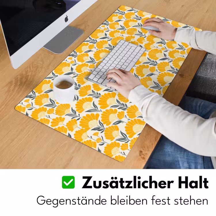 Bloemen - Retro - Botanisch - Okergeel - Grijs Muismat XXL klein 681 -ysfeer3_duits