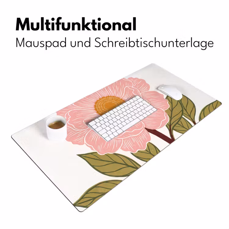 Schreibtischunterlage - Blumen – Rosa – Illustration - Bloemen - Roze - Illustratie Muismat XXL klein