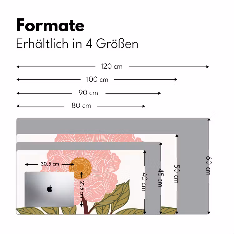 Schreibtischunterlage - Blumen – Rosa – Illustration - Bloemen - Roze - Illustratie Muismat XXL klein