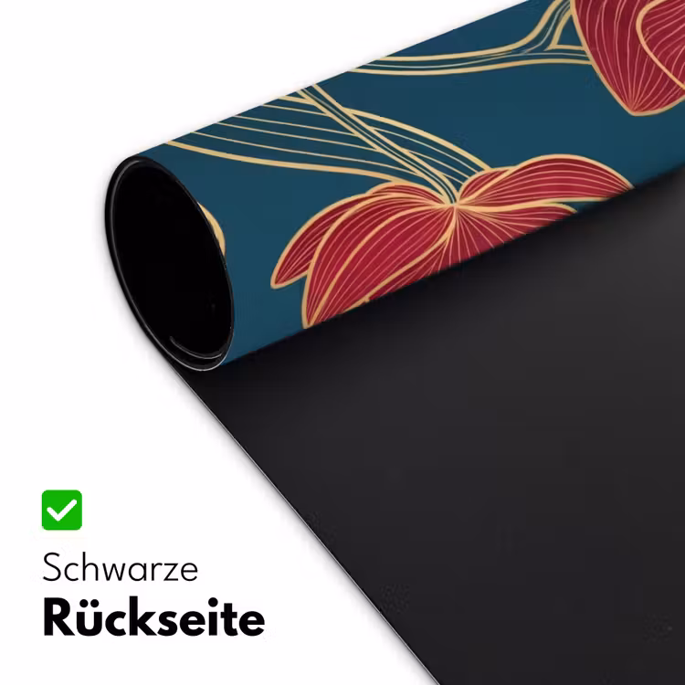 Schreibtischunterlage - Blumen – Rot – Gold - Bloemen - Rood - Goud Muismat XXL klein