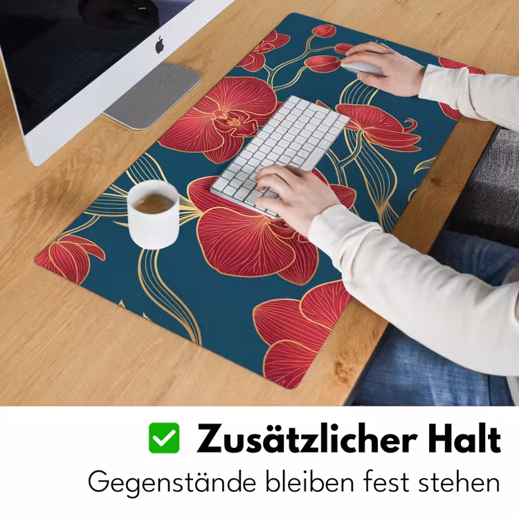 Schreibtischunterlage - Blumen – Rot – Gold - Bloemen - Rood - Goud Muismat XXL klein