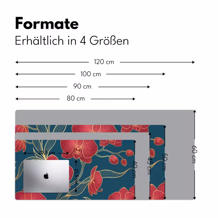 Schreibtischunterlage - Blumen – Rot – Gold - Bloemen - Rood - Goud Muismat XXL klein
